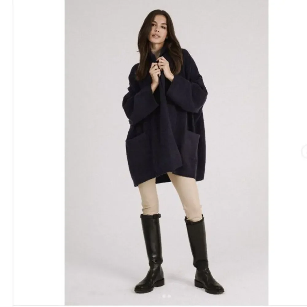 New Beryll Cocoon Cashmere Cardigan Sweater OS Oversized Open Front Black